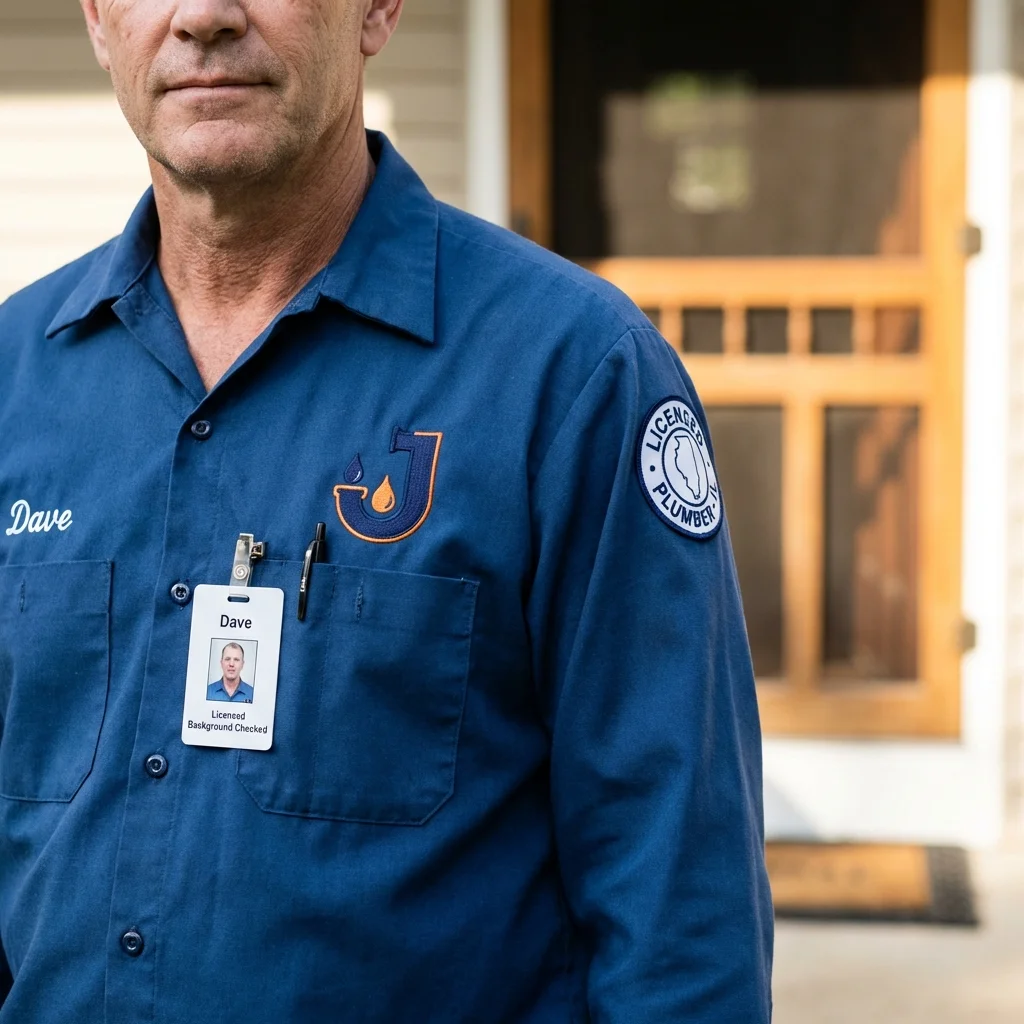 Licensed plumber showing ID badge in Hastings, NE