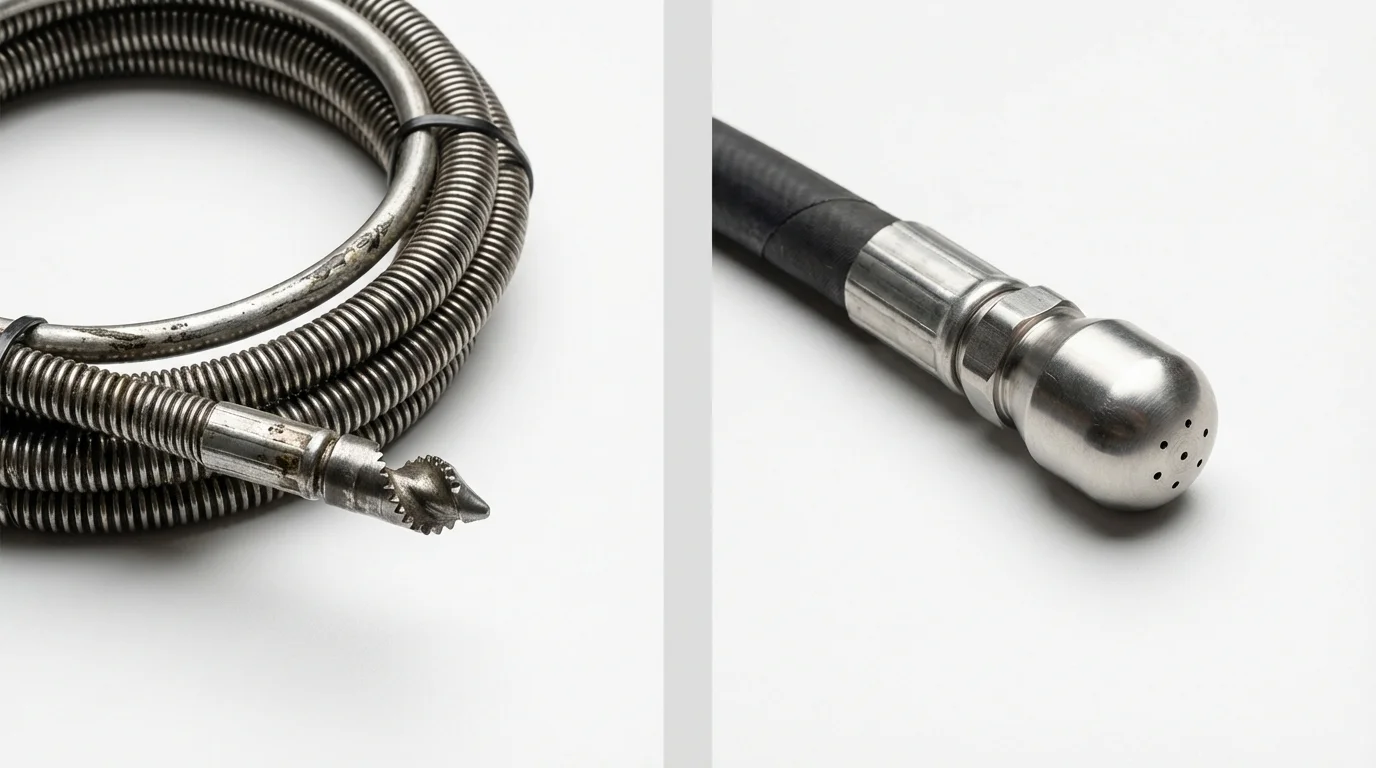 Drain snake cable and hydro jetting nozzle used for drain cleaning in Hastings, NE