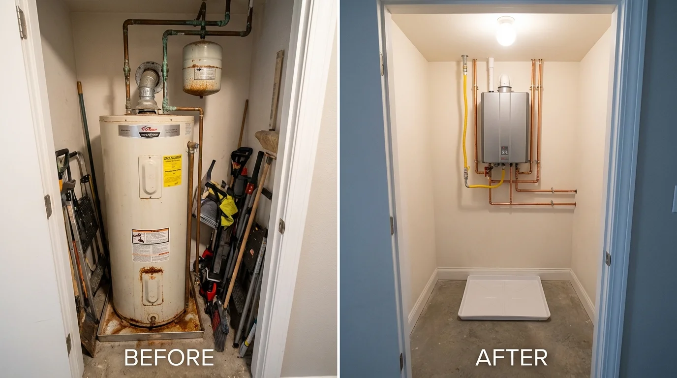 Tank water heater versus wall-mounted tankless unit comparison for Hastings, NE homeowners