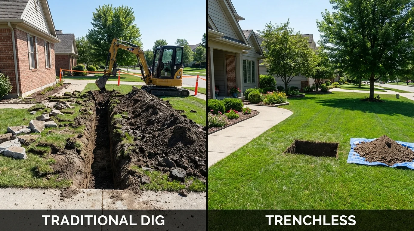 Trenchless sewer repair with minimal yard damage versus traditional excavation in Hastings, NE